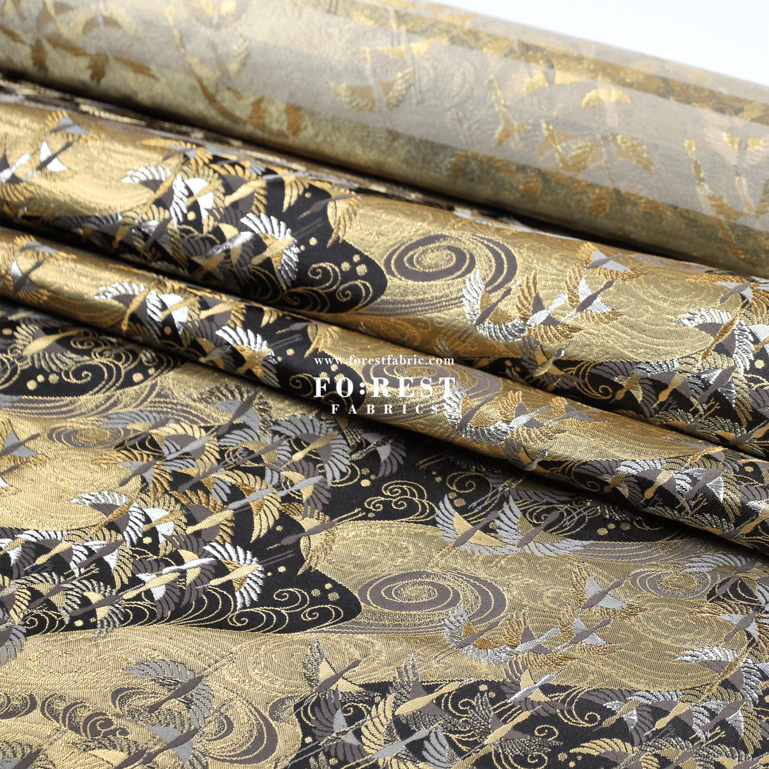 Gold Brocade - In the Sky fabric BLACK - FO:REST Fabric 布恩堂Liberty fabrictana lawnjapanese fabricykk zipper