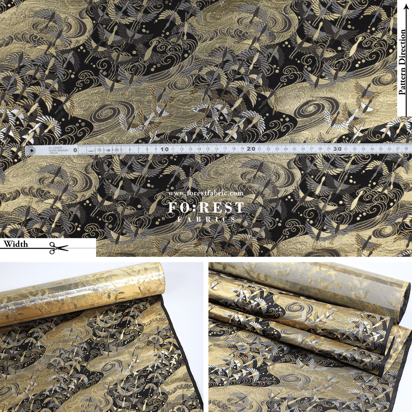 Gold Brocade - In the Sky fabric BLACK - FO:REST Fabric 布恩堂Liberty fabrictana lawnjapanese fabricykk zipper