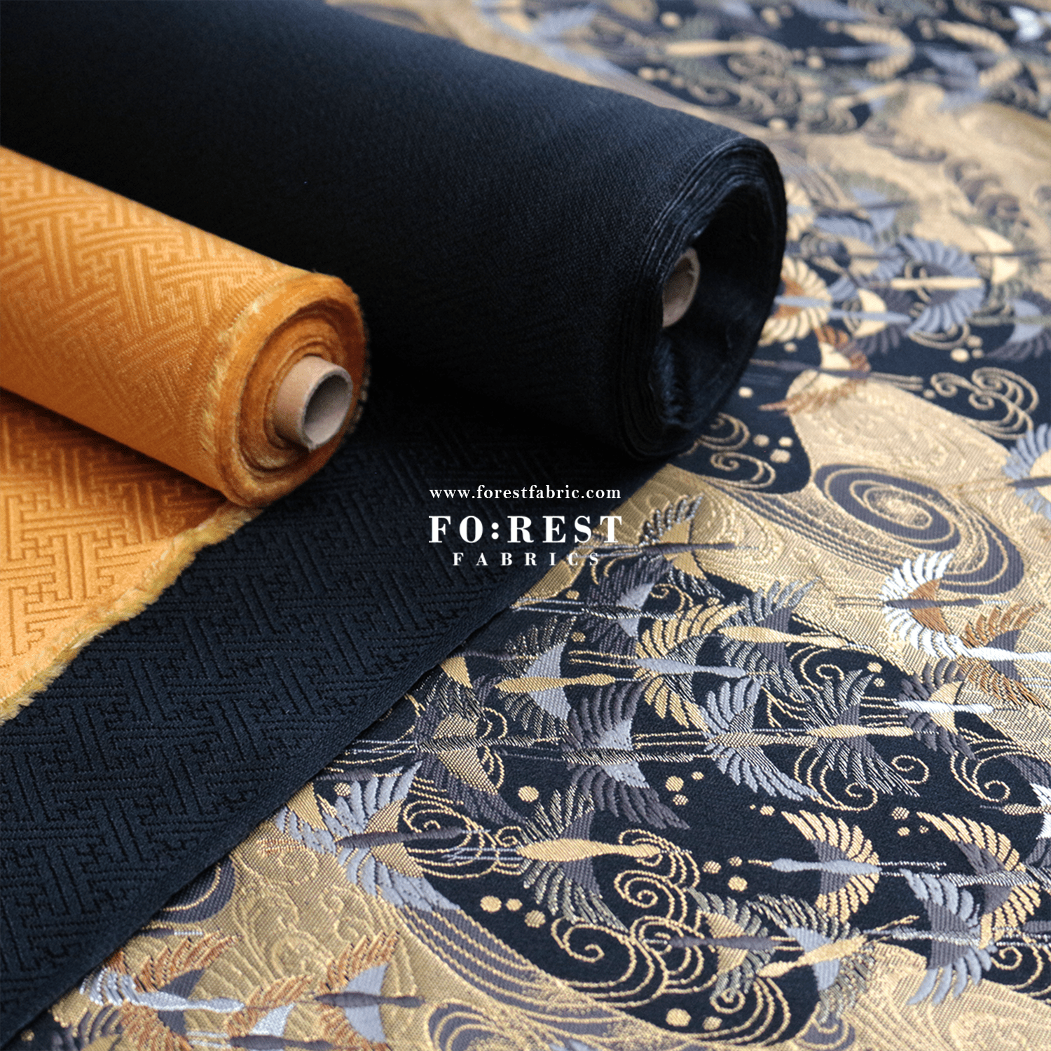 Gold Brocade - In the Sky fabric BLACK - FO:REST Fabric 布恩堂Liberty fabrictana lawnjapanese fabricykk zipper