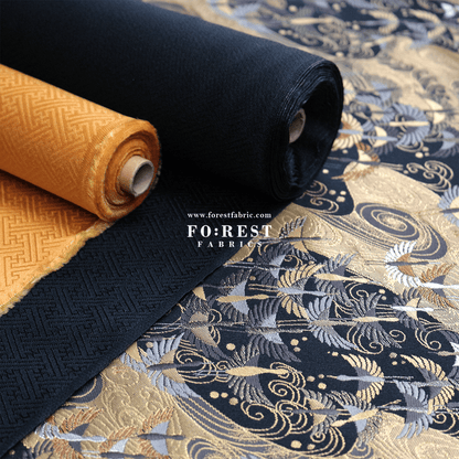 Gold Brocade - In the Sky fabric BLACK - FO:REST Fabric 布恩堂Liberty fabrictana lawnjapanese fabricykk zipper