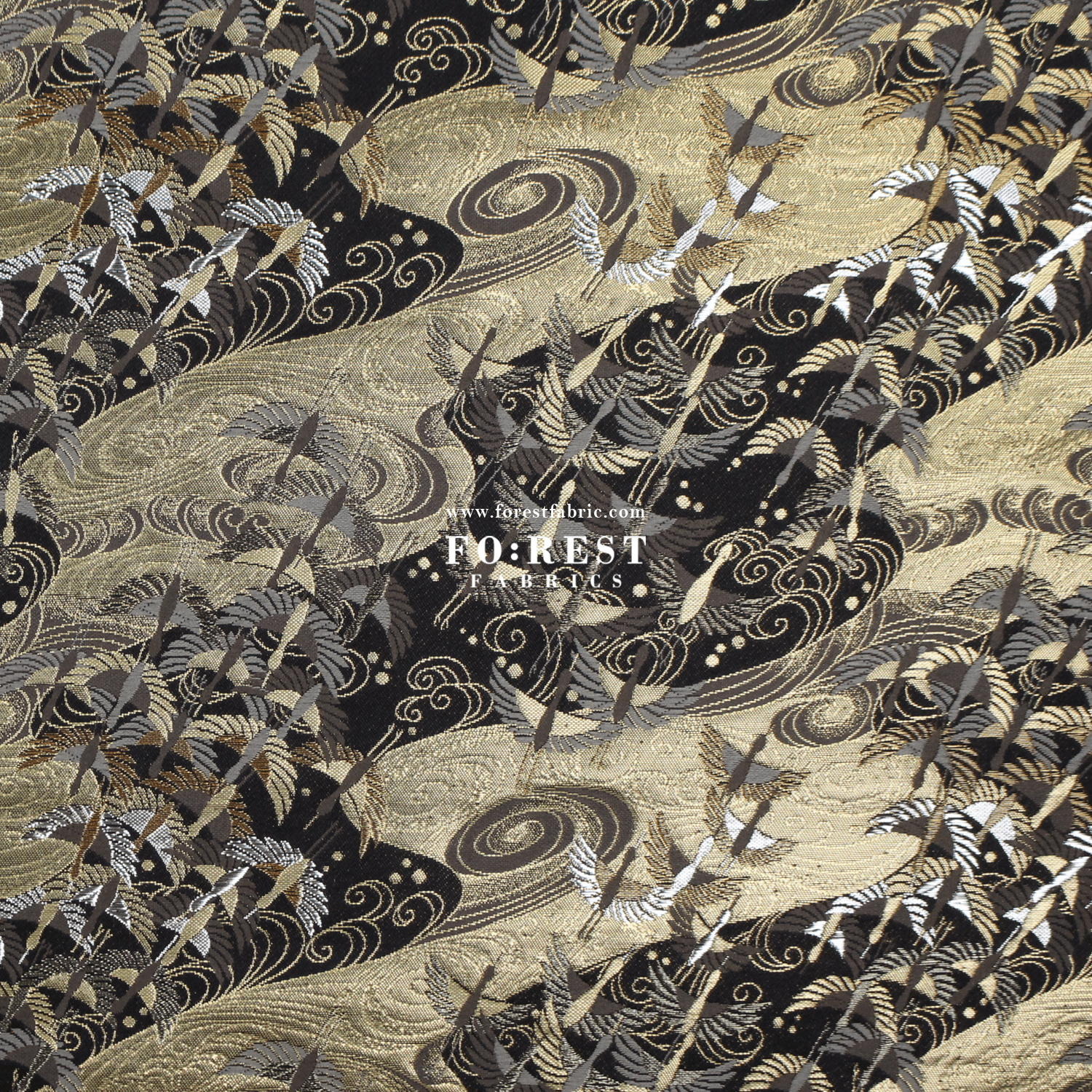 Gold Brocade - In the Sky fabric BLACK - FO:REST Fabric 布恩堂Liberty fabrictana lawnjapanese fabricykk zipper