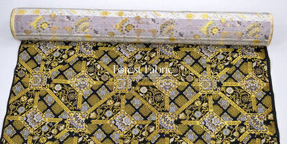 Gold Brocade - Intricate Golden Lattice fabric Black - FO:REST Fabric 布恩堂Liberty fabrictana lawnjapanese fabricykk zipper