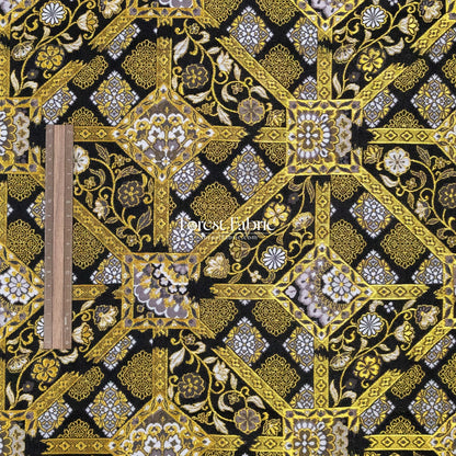 Gold Brocade - Intricate Golden Lattice fabric Black - FO:REST Fabric 布恩堂Liberty fabrictana lawnjapanese fabricykk zipper