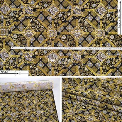 Gold Brocade - Intricate Golden Lattice fabric Black - FO:REST Fabric 布恩堂Liberty fabrictana lawnjapanese fabricykk zipper