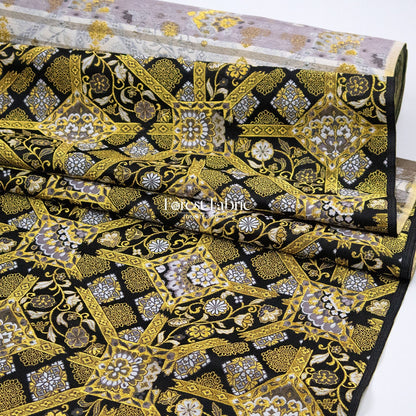 Gold Brocade - Intricate Golden Lattice fabric Black - FO:REST Fabric 布恩堂Liberty fabrictana lawnjapanese fabricykk zipper