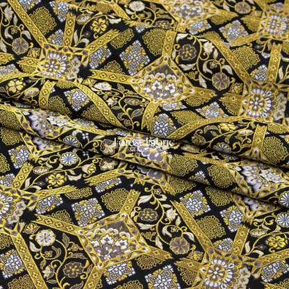 Gold Brocade - Intricate Golden Lattice fabric Black - FO:REST Fabric 布恩堂Liberty fabrictana lawnjapanese fabricykk zipper