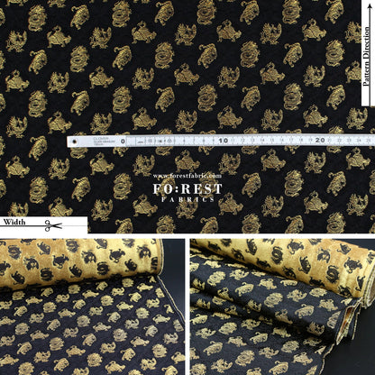 Gold Brocade - Japanese Four Symbols fabric Black - FO:REST Fabric 布恩堂Liberty fabrictana lawnjapanese fabricykk zipper