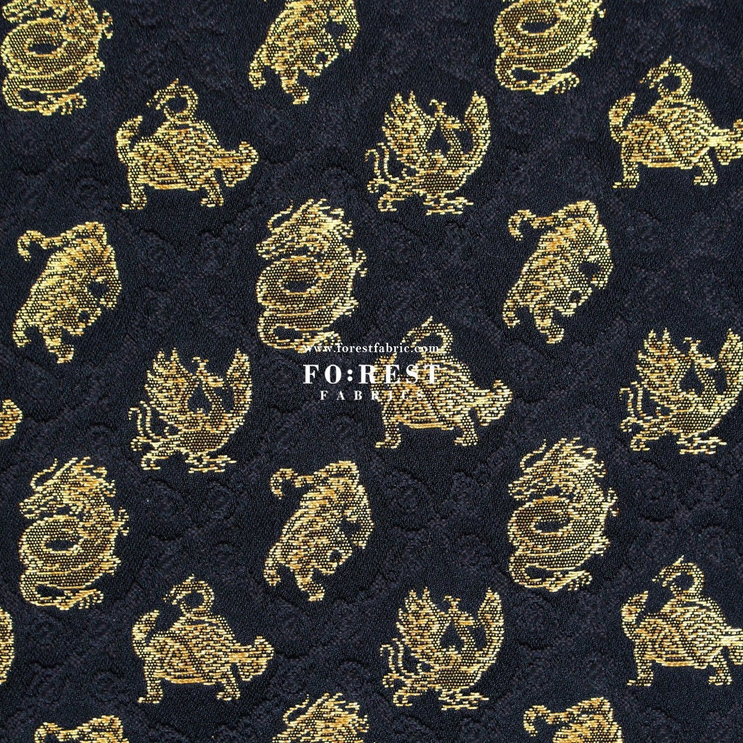 Gold Brocade - Japanese Four Symbols fabric Black - FO:REST Fabric 布恩堂Liberty fabrictana lawnjapanese fabricykk zipper
