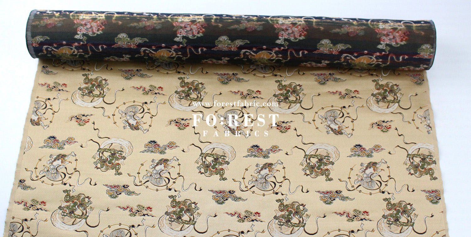 Gold Brocade - Japanese Raijin Thor fabric Lightgold - FO:REST Fabric 布恩堂Liberty fabrictana lawnjapanese fabricykk zipper
