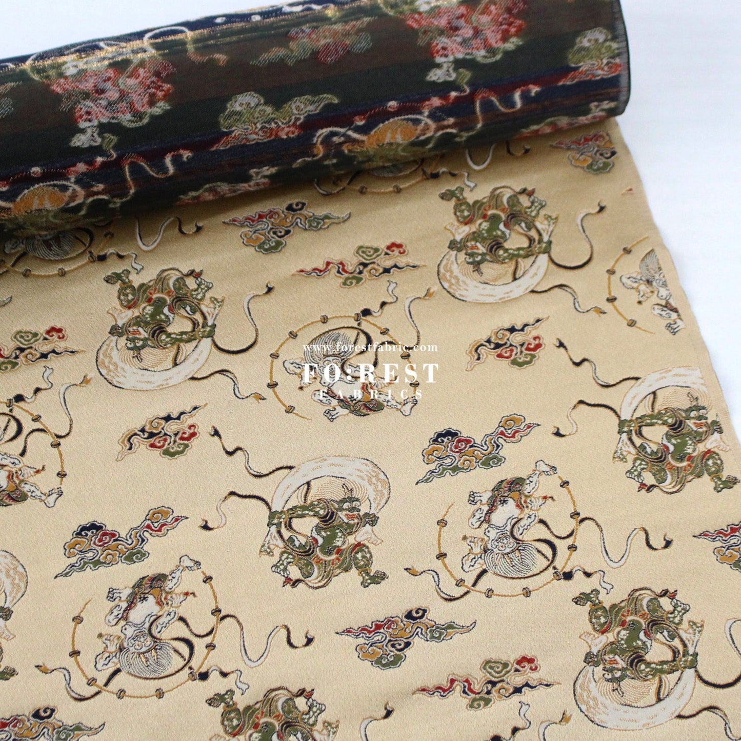 Gold Brocade - Japanese Raijin Thor fabric Lightgold - FO:REST Fabric 布恩堂Liberty fabrictana lawnjapanese fabricykk zipper