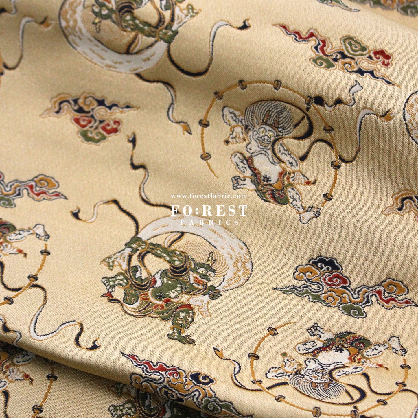 Gold Brocade - Japanese Raijin Thor fabric Lightgold - FO:REST Fabric 布恩堂Liberty fabrictana lawnjapanese fabricykk zipper