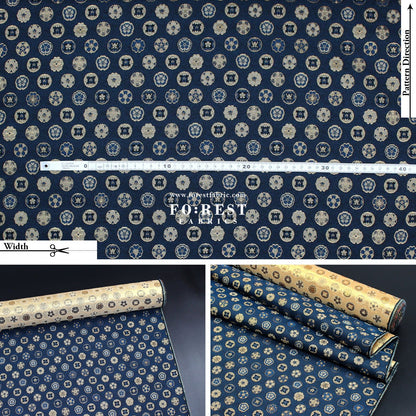 Gold Brocade - Kamon Family crest fabric Navy - FO:REST Fabric 布恩堂Liberty fabrictana lawnjapanese fabricykk zipper