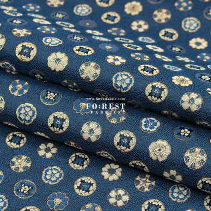 Gold Brocade - Kamon Family crest fabric Navy - FO:REST Fabric 布恩堂Liberty fabrictana lawnjapanese fabricykk zipper