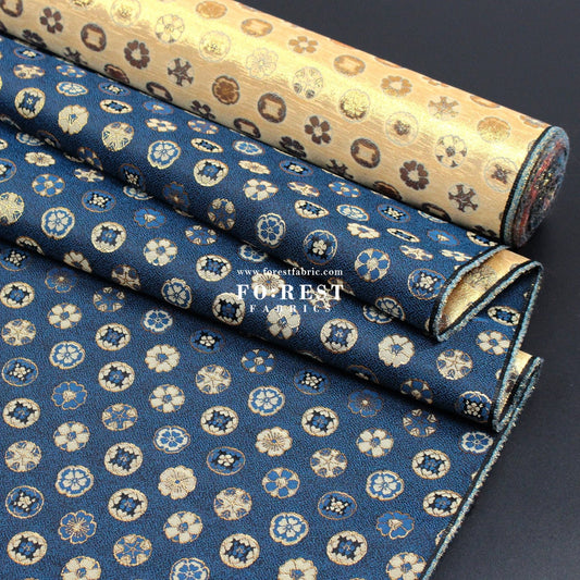 Gold Brocade - Kamon Family crest fabric Navy - FO:REST Fabric 布恩堂Liberty fabrictana lawnjapanese fabricykk zipper