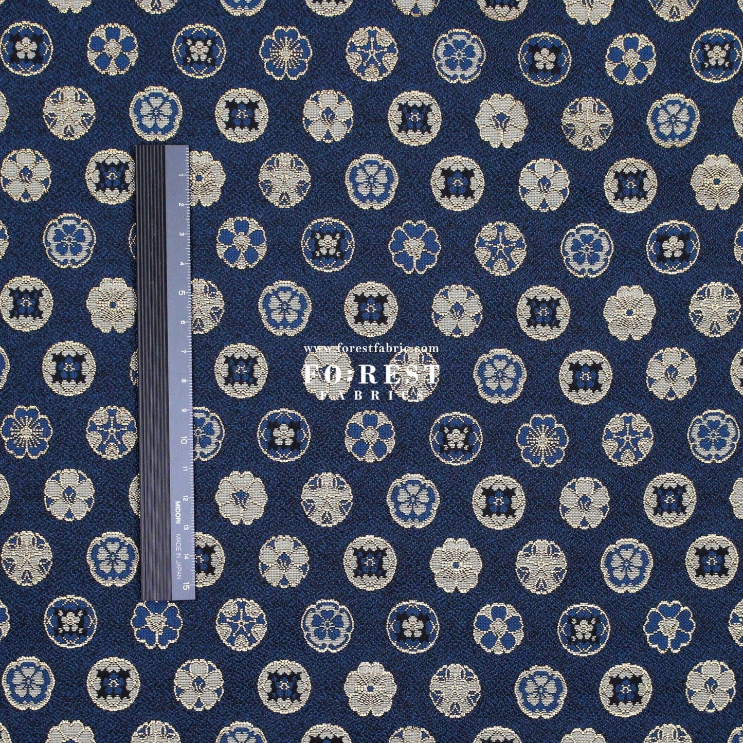 Gold Brocade - Kamon Family crest fabric Navy - FO:REST Fabric 布恩堂Liberty fabrictana lawnjapanese fabricykk zipper