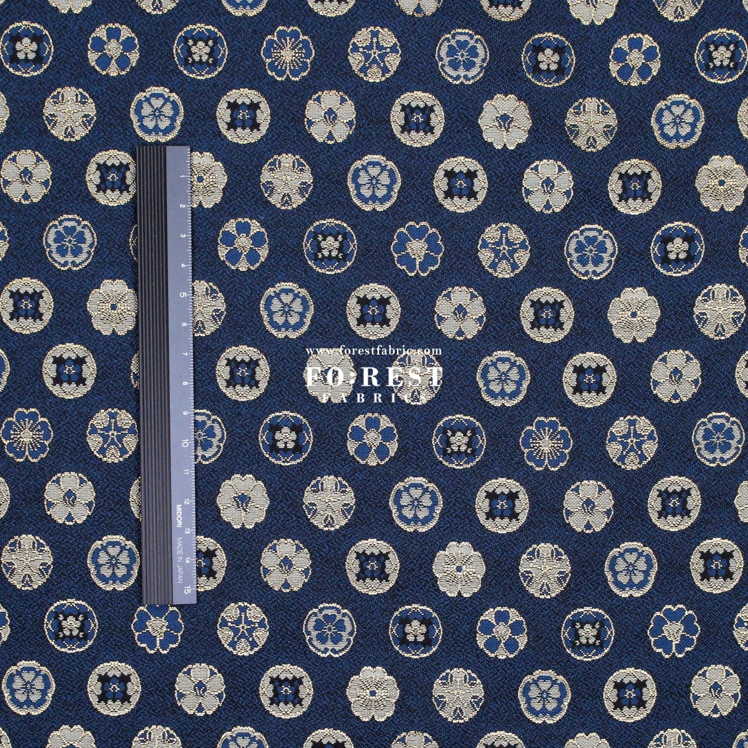 Gold Brocade - Kamon Family crest fabric Navy - FO:REST Fabric 布恩堂Liberty fabrictana lawnjapanese fabricykk zipper