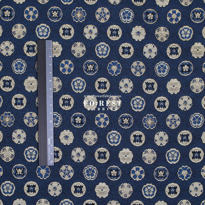 Gold Brocade - Kamon Family crest fabric Navy - FO:REST Fabric 布恩堂Liberty fabrictana lawnjapanese fabricykk zipper