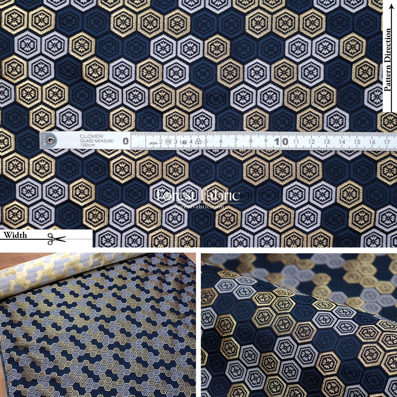Gold Brocade - Kikko fabric Navy - FO:REST Fabric 布恩堂Liberty fabrictana lawnjapanese fabricykk zipper