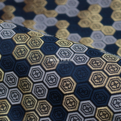 Gold Brocade - Kikko fabric Navy - FO:REST Fabric 布恩堂Liberty fabrictana lawnjapanese fabricykk zipper