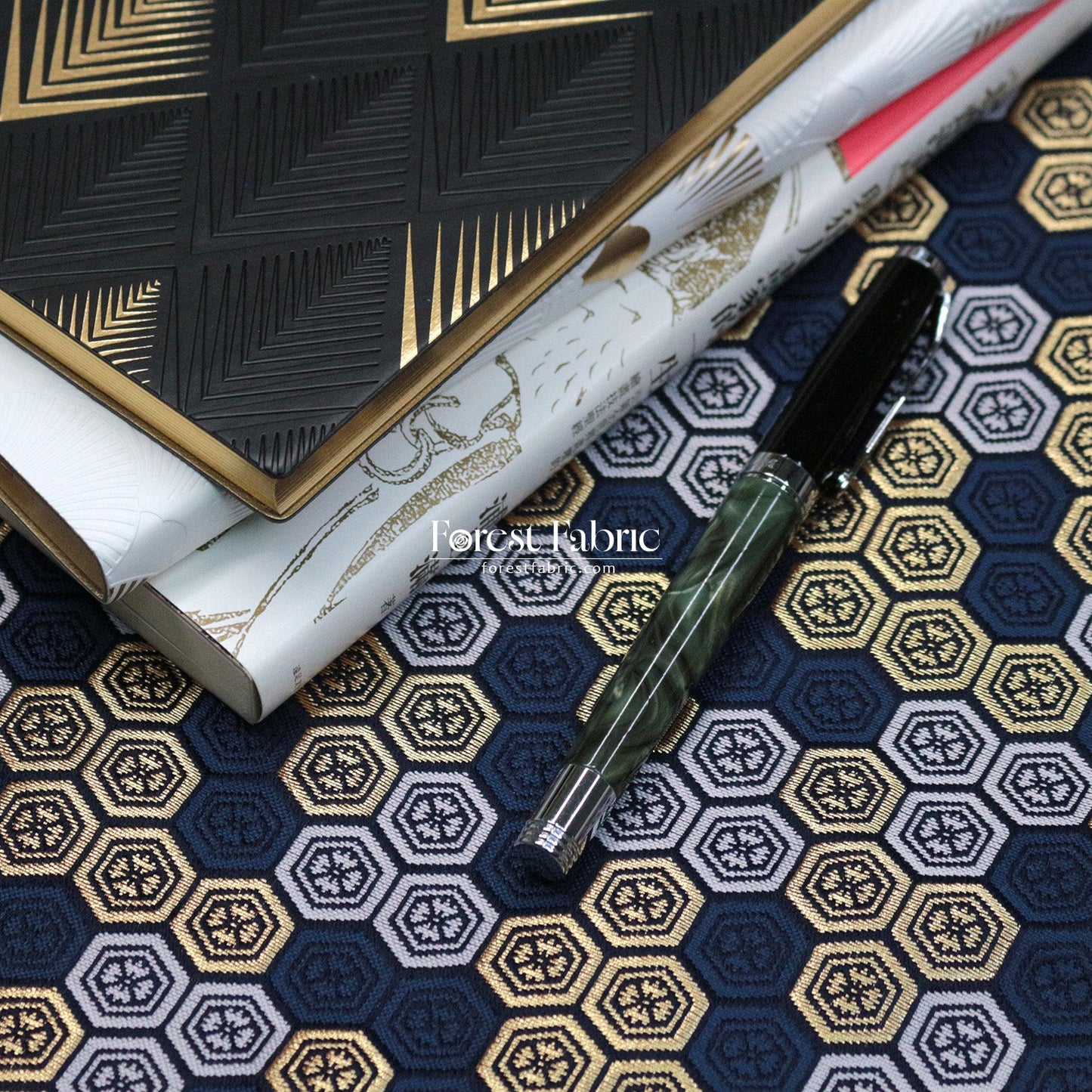 Gold Brocade - Kikko fabric Navy - FO:REST Fabric 布恩堂Liberty fabrictana lawnjapanese fabricykk zipper