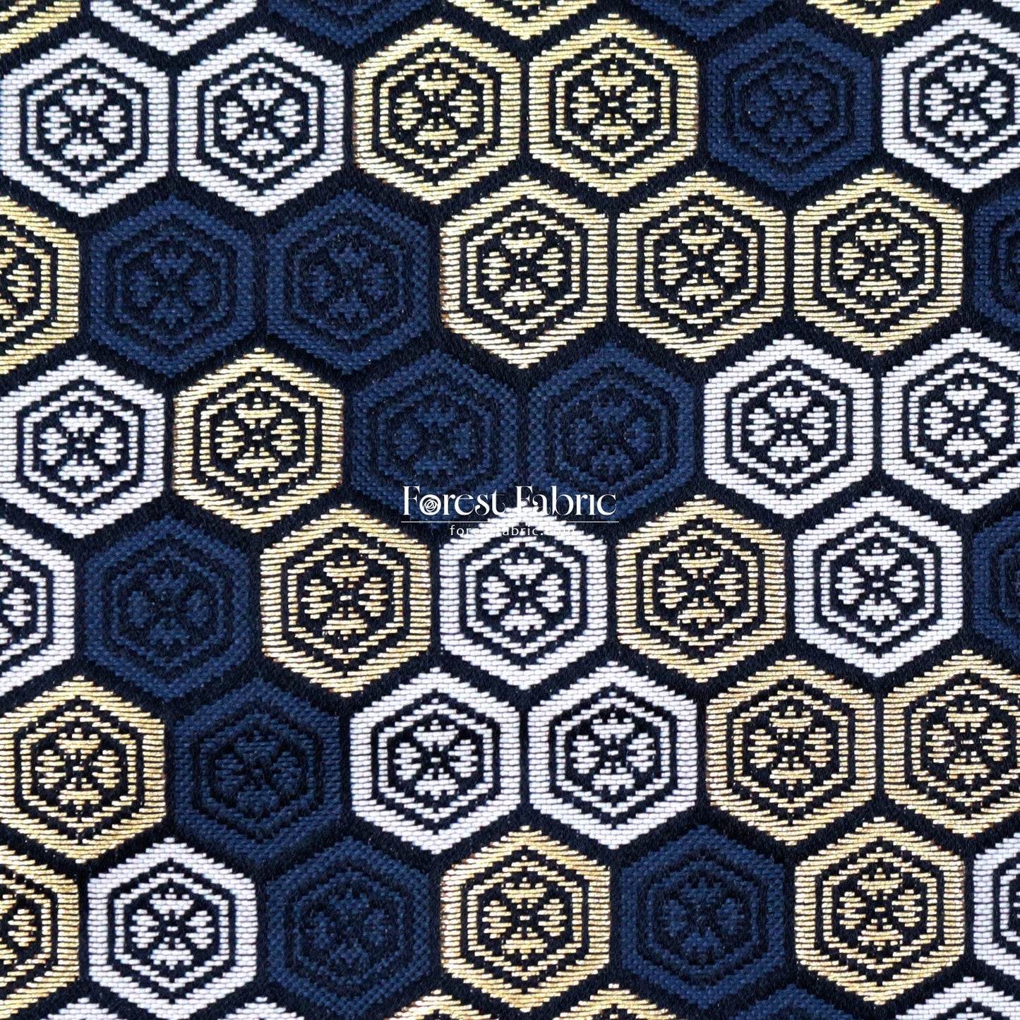 Gold Brocade - Kikko fabric Navy - FO:REST Fabric 布恩堂Liberty fabrictana lawnjapanese fabricykk zipper