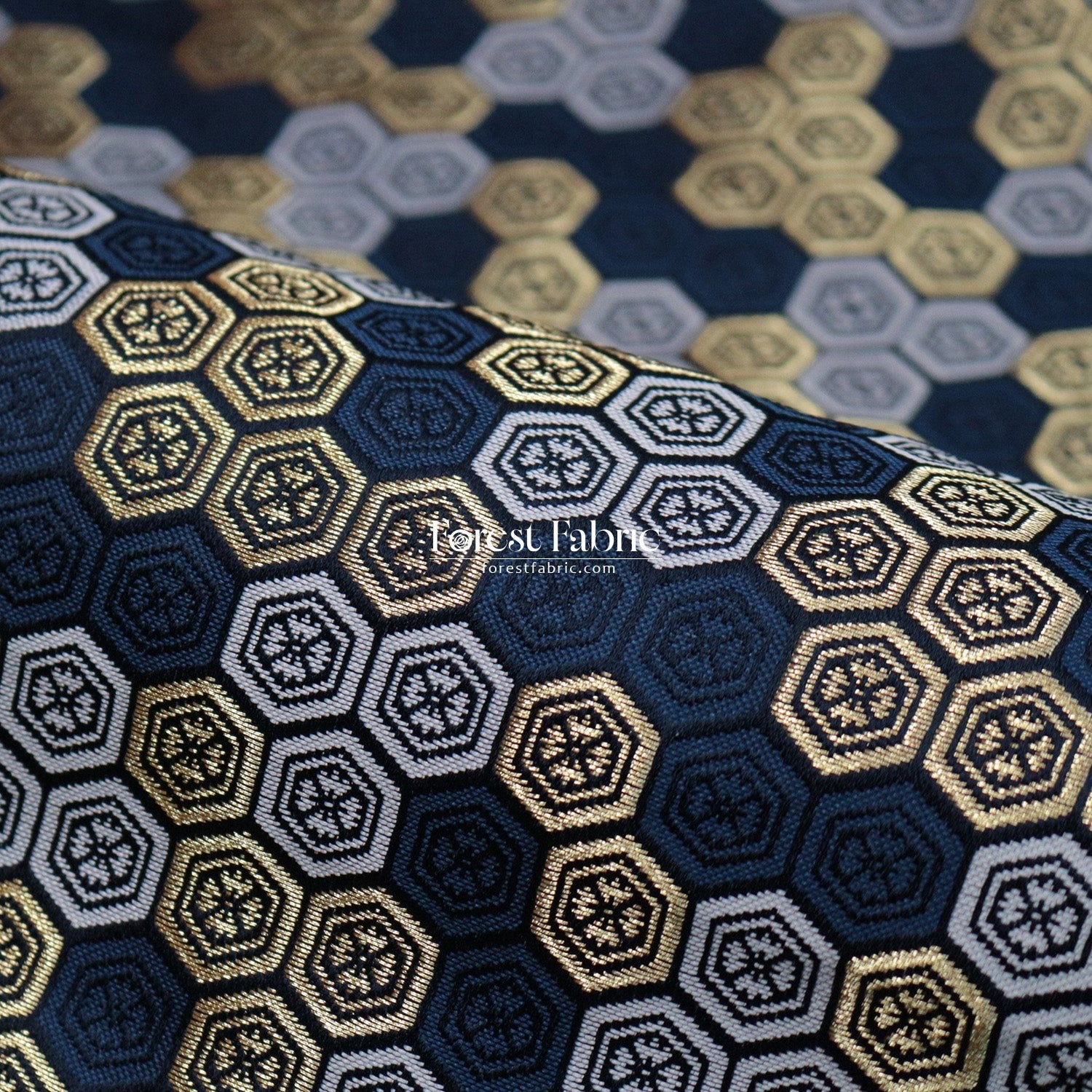 Gold Brocade - Kikko fabric Navy - FO:REST Fabric 布恩堂Liberty fabrictana lawnjapanese fabricykk zipper
