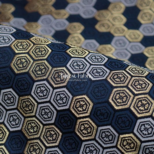 Gold Brocade - Kikko fabric Navy - FO:REST Fabric 布恩堂Liberty fabrictana lawnjapanese fabricykk zipper