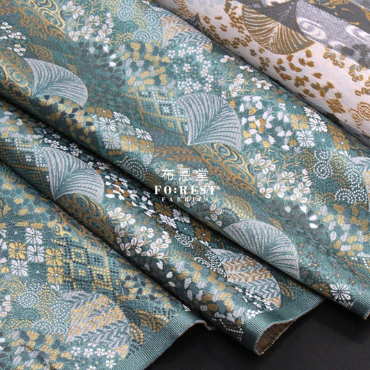 Gold Brocade - Leaf Fabric Graygreen Polyester