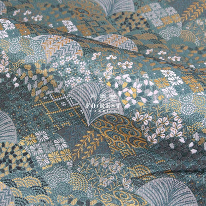 Gold Brocade - Leaf Fabric Graygreen Polyester