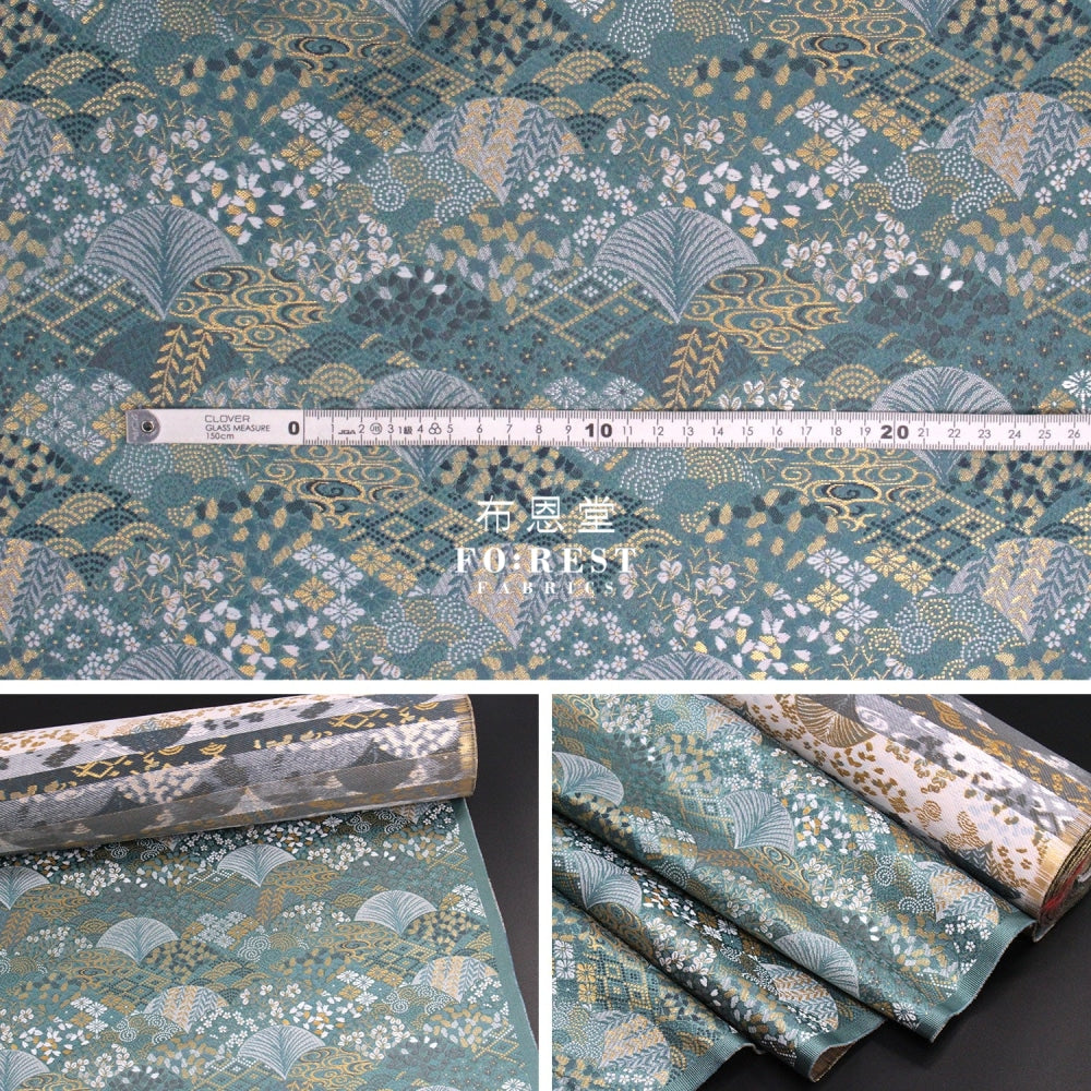 Gold Brocade - Leaf Fabric Graygreen Polyester
