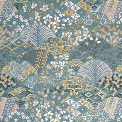 Gold Brocade - Leaf Fabric Graygreen Polyester
