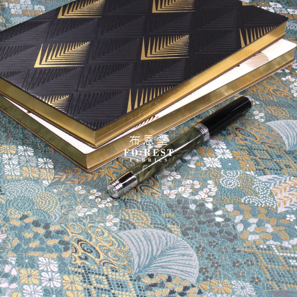 Gold Brocade - Leaf Fabric Graygreen Polyester