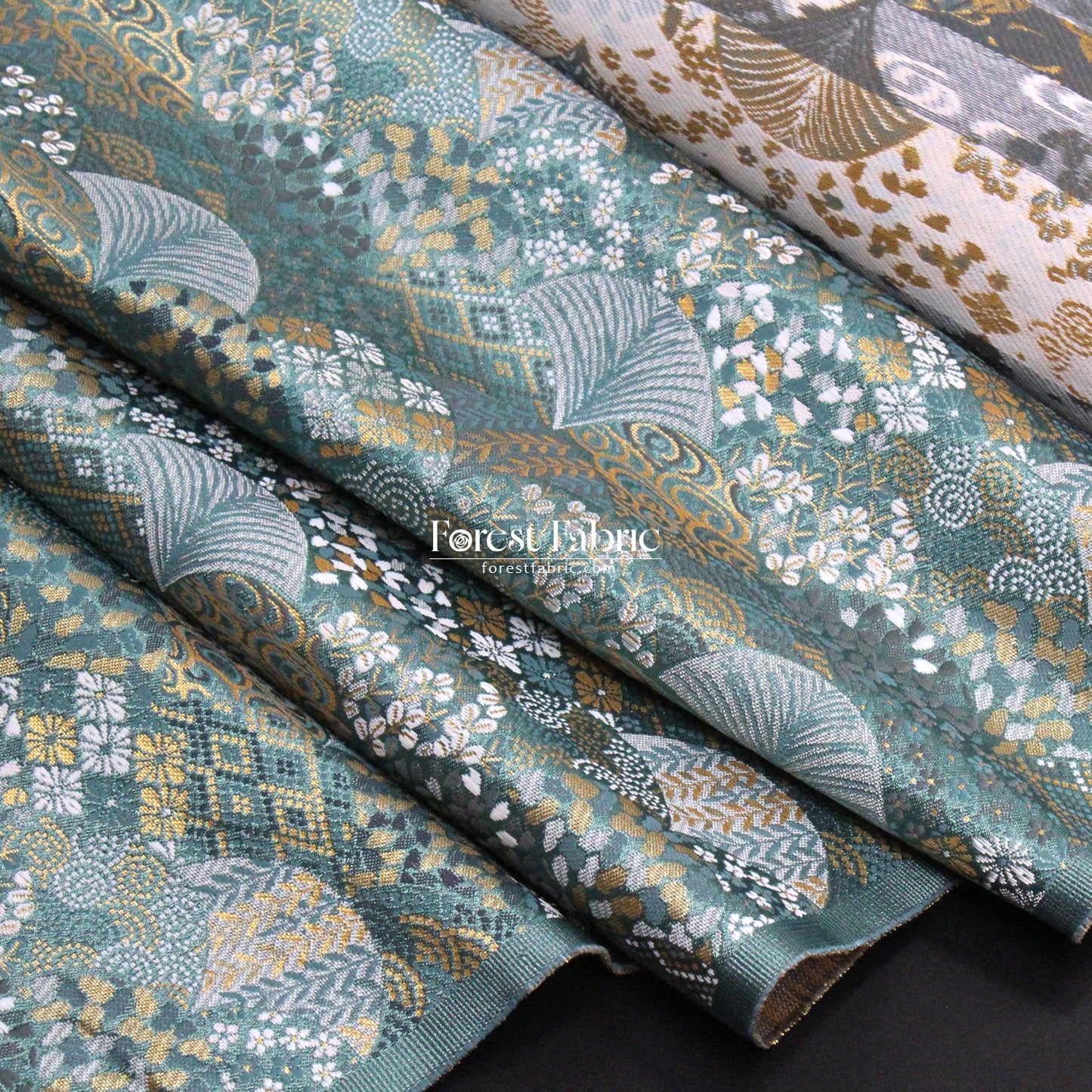 Gold Brocade - Leaf fabric GreenGray - FO:REST Fabric 布恩堂Liberty fabrictana lawnjapanese fabricykk zipper