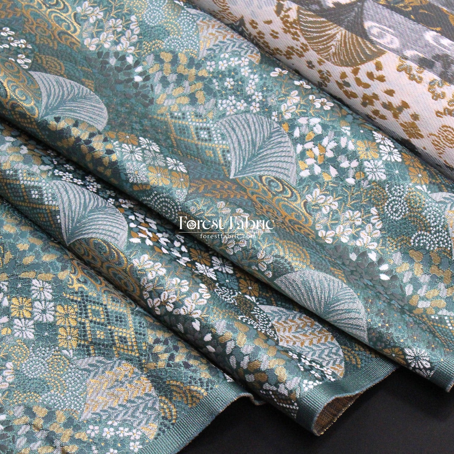 Gold Brocade - Leaf fabric GreenGray - FO:REST Fabric 布恩堂Liberty fabrictana lawnjapanese fabricykk zipper