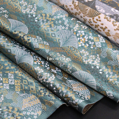 Gold Brocade - Leaf fabric GreenGray - FO:REST Fabric 布恩堂Liberty fabrictana lawnjapanese fabricykk zipper