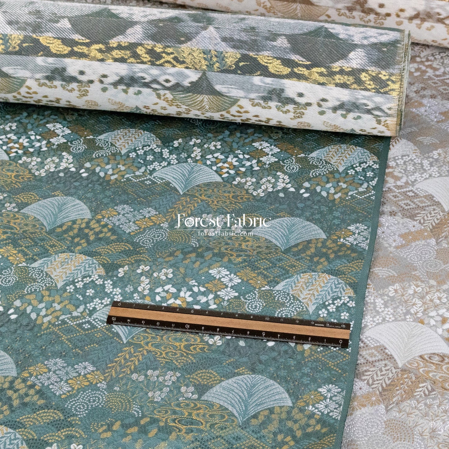 Gold Brocade - Leaf fabric GreenGray - FO:REST Fabric 布恩堂Liberty fabrictana lawnjapanese fabricykk zipper