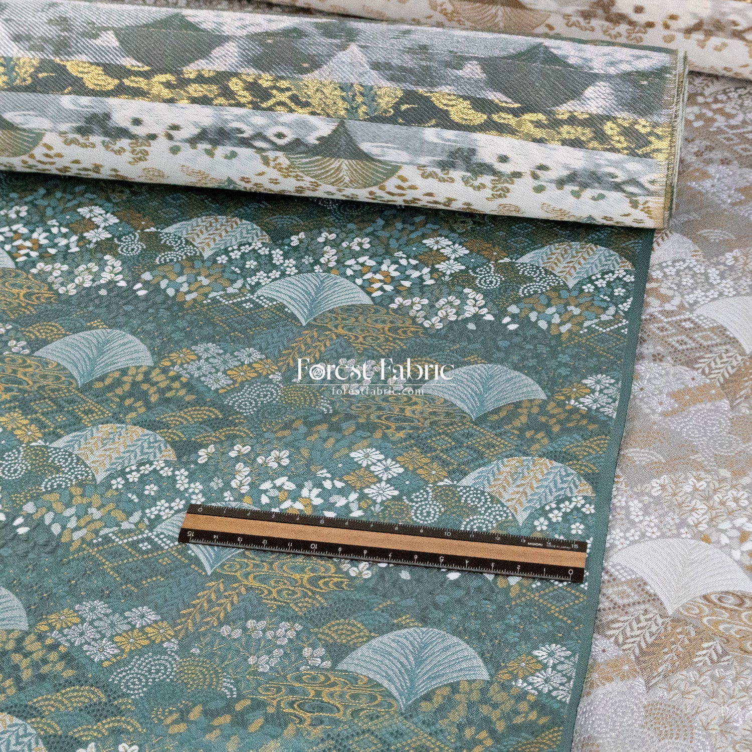 Gold Brocade - Leaf fabric GreenGray - FO:REST Fabric 布恩堂Liberty fabrictana lawnjapanese fabricykk zipper