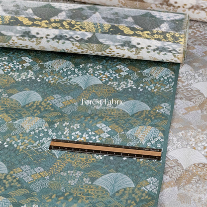 Gold Brocade - Leaf fabric GreenGray - FO:REST Fabric 布恩堂Liberty fabrictana lawnjapanese fabricykk zipper