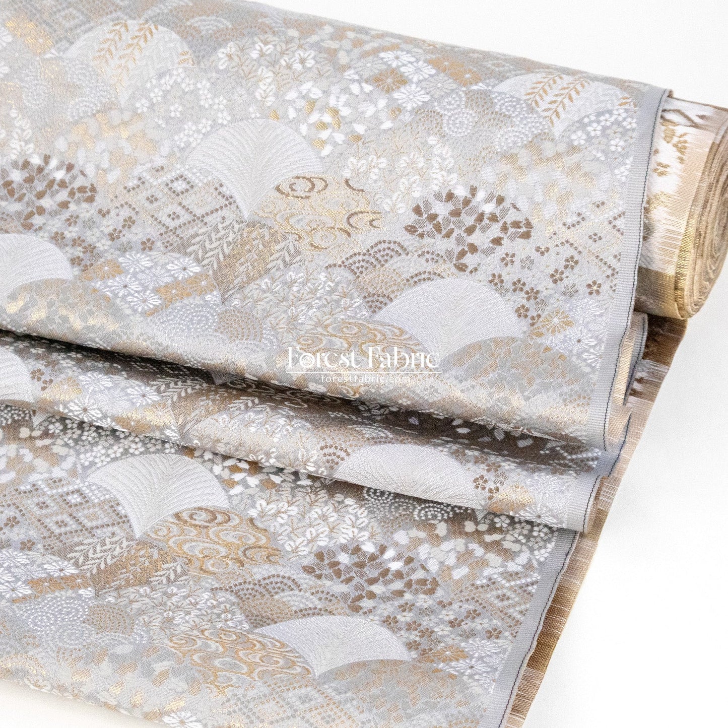 Gold Brocade - Leaf fabric GreenGray - FO:REST Fabric 布恩堂Liberty fabrictana lawnjapanese fabricykk zipper