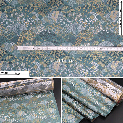 Gold Brocade - Leaf fabric GreenGray - FO:REST Fabric 布恩堂Liberty fabrictana lawnjapanese fabricykk zipper