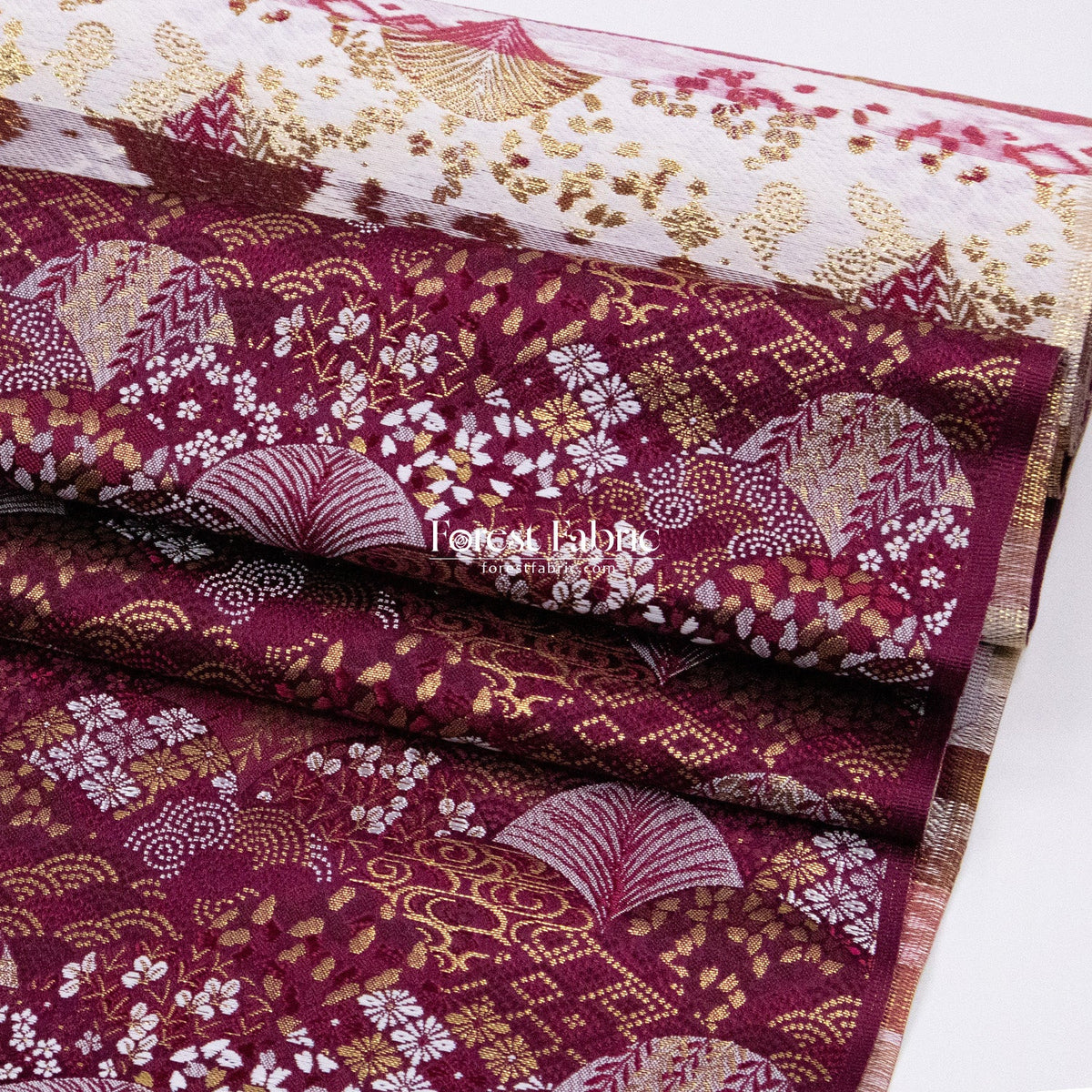 Gold Brocade -Leaf Wave KINRAN Fabric KINRAN fabric Wine - FO:REST Fabric 布恩堂Liberty fabrictana lawnjapanese fabricykk zipper