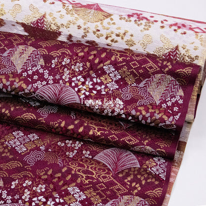 Gold Brocade -Leaf Wave KINRAN Fabric KINRAN fabric Wine - FO:REST Fabric 布恩堂Liberty fabrictana lawnjapanese fabricykk zipper