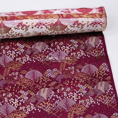 Gold Brocade -Leaf Wave KINRAN Fabric KINRAN fabric Wine - FO:REST Fabric 布恩堂Liberty fabrictana lawnjapanese fabricykk zipper