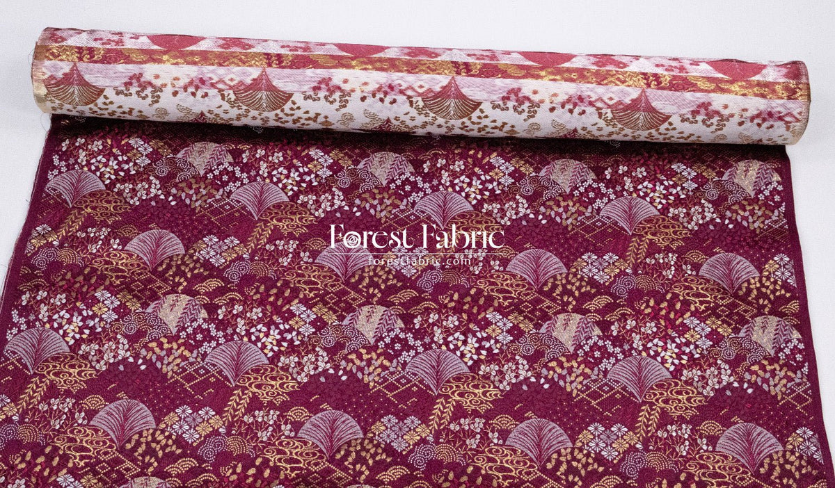 Gold Brocade -Leaf Wave KINRAN Fabric KINRAN fabric Wine - FO:REST Fabric 布恩堂Liberty fabrictana lawnjapanese fabricykk zipper