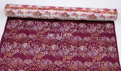 Gold Brocade -Leaf Wave KINRAN Fabric KINRAN fabric Wine - FO:REST Fabric 布恩堂Liberty fabrictana lawnjapanese fabricykk zipper