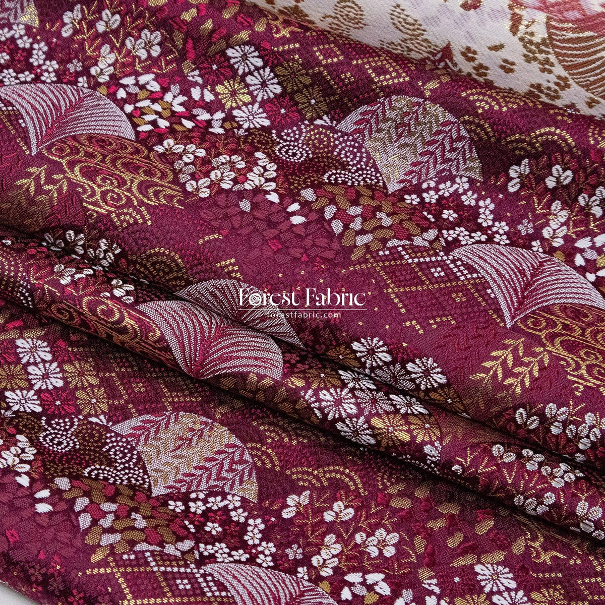 Gold Brocade -Leaf Wave KINRAN Fabric KINRAN fabric Wine - FO:REST Fabric 布恩堂Liberty fabrictana lawnjapanese fabricykk zipper