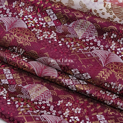 Gold Brocade -Leaf Wave KINRAN Fabric KINRAN fabric Wine - FO:REST Fabric 布恩堂Liberty fabrictana lawnjapanese fabricykk zipper