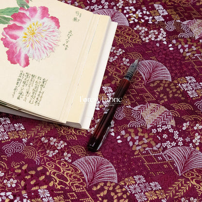 Gold Brocade -Leaf Wave KINRAN Fabric KINRAN fabric Wine - FO:REST Fabric 布恩堂Liberty fabrictana lawnjapanese fabricykk zipper