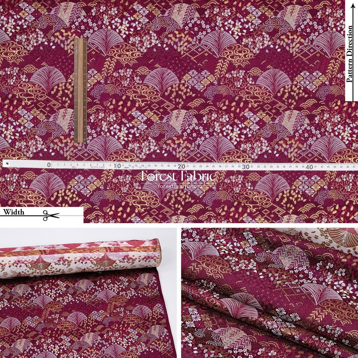 Gold Brocade -Leaf Wave KINRAN Fabric KINRAN fabric Wine - FO:REST Fabric 布恩堂Liberty fabrictana lawnjapanese fabricykk zipper