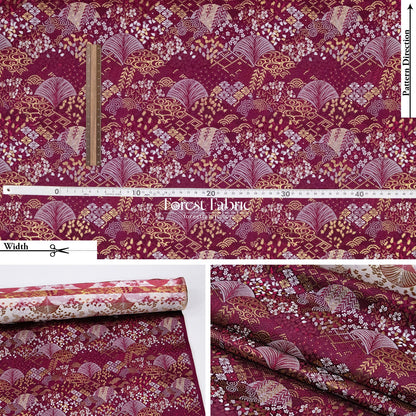 Gold Brocade -Leaf Wave KINRAN Fabric KINRAN fabric Wine - FO:REST Fabric 布恩堂Liberty fabrictana lawnjapanese fabricykk zipper